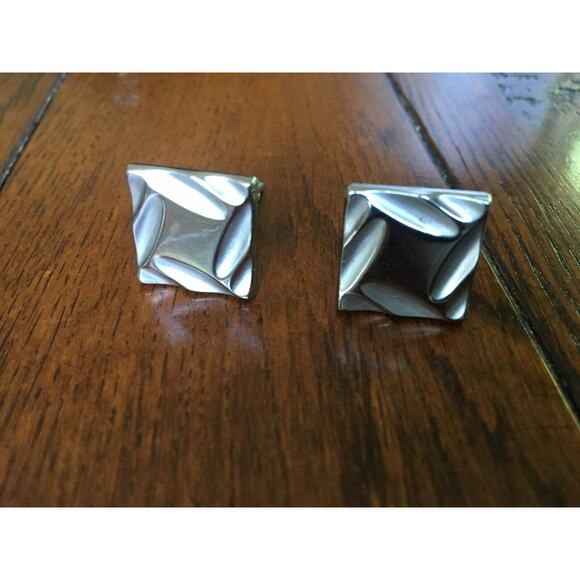 VTG Silvertone Cufflinks, Square with Etched Design - Picture 1 of 3